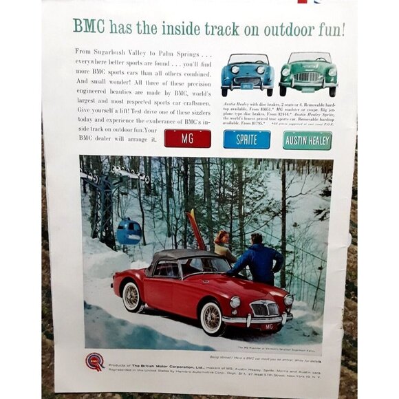 British Motors MG Sprite Austin Healey 1961 Original Print Ad vintage - Picture 1 of 1